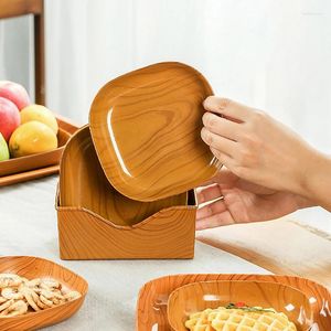 Disposable Dinnerware Creative Imitation Wood Plastic Snack Plate Vinegar Dish Home Sushi Breakfast Dried Fruit Tray Bone Spitting