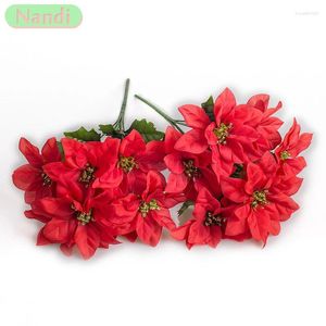 Dekorativa blommor 7 Silk Christmas Bridal Bouquet Wedding Decoration Home Vase Ornamental Flower Pot Artificial