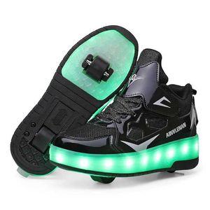 Klänningskor pojkar flickor rullskor led lyser upp USB laddning barn rullskridskor casual skateboardskor sportskor barn sneakers