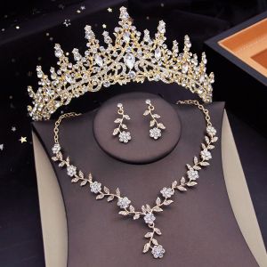 Halsband underbara tiaras brud smyckesuppsättningar för kvinnor kronblomma choker halsband set bröllop brud kostym smycken set