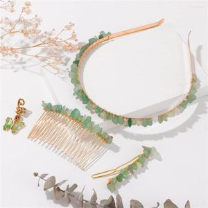 Hair Clips Fresh Green Aventurines Accessories Natural Stone Rose Quartzs Hairstyle Hairpin Hoop Combs Braid Girls Gift