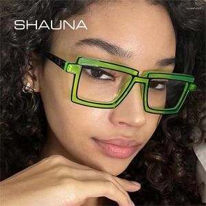 Sunglasses SHAUNA Retro Fluorescence Color Square Women Glasses Frame Fashion TR90 Clear Anti-Blue Light Eyewear Men Green Optical
