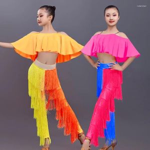 Stage Wear Latin Dance Dresses Ballroom Ruffled Top Fringe Tassels Dress Pants Fringes Salsa Samba Costume Kids Clothes