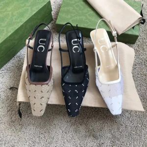 fashion Office Career Dress Shoe Leather outdoor High heel shoes black white Casual sandal woman men mesh luxury Designer hasp sexy Heels Wedding Party travel summer