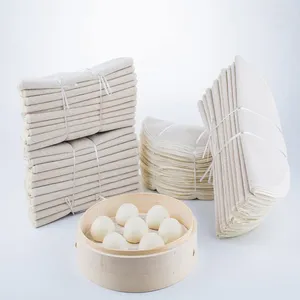 Backwerkzeuge 10 Stück wiederverwendbare natürliche Bambus-Dampfgarer aus reiner Baumwolle Stoff runde Dampfgarer Rack Gaze Pad Gebäck Baozi Jiaozi Brötchen Knödel