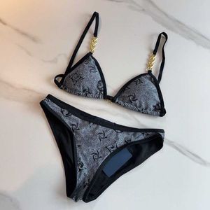 Costumi da bagno da donna firmati l V Nuovo costume da bagno da donna diviso BIKINI TRIANGLE borsa catena di ferro JG9S