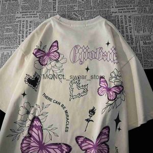 Herren T-Shirts Reine Baumwolle American Street Sweet Cool Butterfly Kurzarm T-Shirt für Männer und Frauen Sommer Lose Paar Halbarm TopH2421