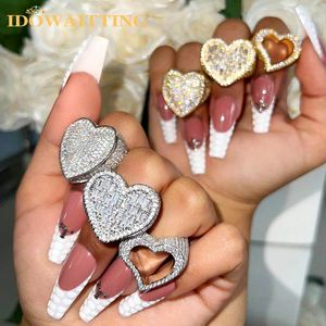 Full Micro Paled CZ Hollow Heart Ring High Quality Iced Out Bling Cubic Zirconia For Women Girl Girlentines Finger Jewelry 240201