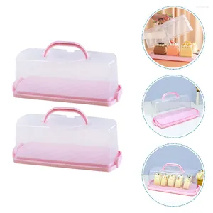 Storage Bottles 2pcs Portable Plastic Loaf Bread Box Transparent Lid Holder Carrying Reusable Cakes