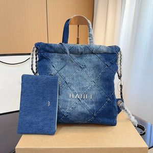 35cm denim 22 saco de lixo mochila feminina cinza azul dois tons grande capacidade crossbody bolsa de ombro bolsa de luxo prata hardware encadernação mala rua casual saco