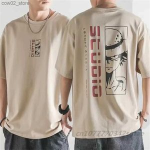 T-shirt maschile maglietta fresca maglietta casual una maglietta da una maglietta anime anime top tees 2023 maglietta a mezza manica luffy streetwear streetwear divertente maschio tees casual time q240201