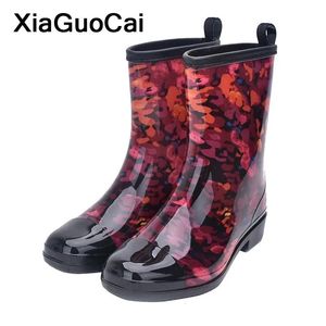 Botas femininas à prova dwaterproof água senhoras tornozelo bota moda floral sapatos femininos primavera outono botas de chuva alta qualidade gota 240125