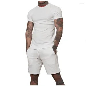 Męskie dresy sportowe 2PCS stroje swobodne jogging krótkie rękawowe koszulka i wygodne spodnie letnie trening biały m-3xl