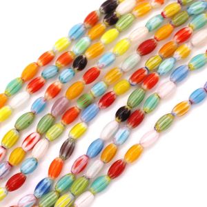 Contas 210 pçs/lote 5x8mm cores misturadas contas de vidro oval para fazer pulseira diy artesanato perles artesanal flor lampwork contas atacado