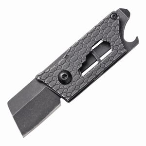 Mini Small Keychain Folder Knife D2 Black Stone Wash Tanto Blade Steel Handle Outdoor Camping vandring EDC Tools Bottle Opener