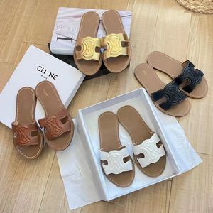 Luxurys kadın tazz terlik erkekler slaytlar flip floplar sandles tasarımcı triom phe mules deri sandal slip-on seyahat plajı kauçuk düz topuklu ayakkabılar açık havuz kaydırıcıları