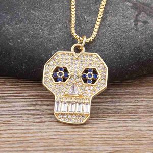 Chokers Nidin New Punk Skull Shiny Crystal Exquisite Zircon Pendant Necklace Womens Hip Hop Rock Jewelry Party Personalized Gift YQ240201