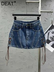 التنانير Deat Womens Denim Skirt عالية الخصر ضمادة صلبة ضمادة ضميمة النحافة المربعة بخلط قصير القصر 2024 Spring New Fashion 29L5034 YQ240201