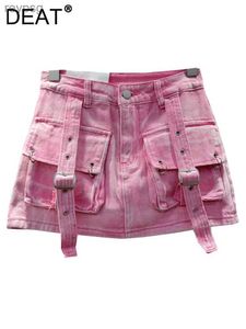 التنانير Deat Womens Skirt Skirt High Weist Big Pockets Patchwork Wrap Hip Lundage Cargo Ministerts 2024 Spring New Fashion 29L5509 YQ240201