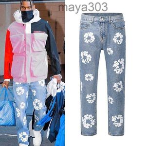 Mens Jeans Designers Jean Hombre byxor Flower Print Pants Overized Streetwear Straight Män och kvinnor denim Trousers0EO3 0EO30EO3 0EO3