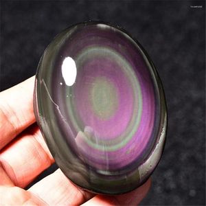 Decorative Figurines Natural Rainbow Black Obsidian Palmstones Feng Shui Gemstone Healing Energy For Home Decoration Reiki Stones