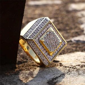 Europa e America Fashion Ice Out Gold Plated Rings for Men Fashion Bling Hiphop Jóias Pop Hip Hop Zircon Ring Amante Presente268k