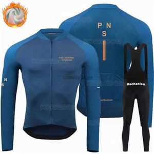 Herrspårspår PNS 2024 Cykelkläder Mens Long Seve Jersey Set Thermal Sportswear Winter Fece Sports Suit Pants Gel Clothing Outfith2421