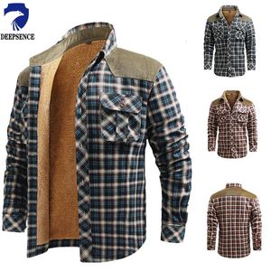 Camisa masculina de veludo espessada, camisa xadrez de manga comprida, camisa casual de algodão, roupa de trabalho, quente para inverno, jaqueta masculina 240201