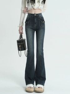 Inverno vintage flare jeans mulheres streetwear cintura alta chique casual y2k denim calças femininas estilo coreano harajuku calças finas 240202