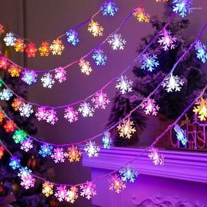 Strings Floco de neve LED String Light Garland Decoração de Natal Festa Home Xmas Papai Noel Presentes Navidad 2024 Feliz Ano