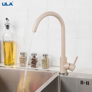 Kitchen Faucets ULA Stainless Steel Faucet Sand Color Sink Water Mixer 360 Tap And Cold