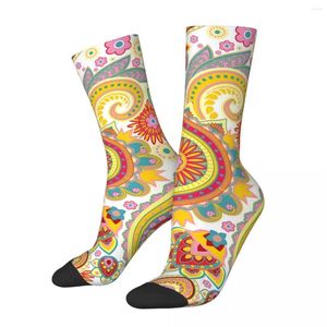 Herrstrumpor Happy Floral Paisley Retro Harajuku Style Hip Hop Sömlös mönster Crew Crazy Sock Gift tryckt