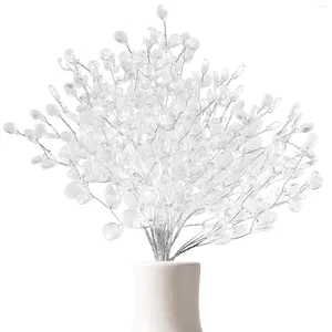 Flores decorativas 50 hastes contas de cristal noiva galhos ramos brancos árvore de natal buquês artificiais