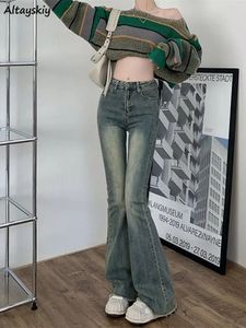 Flare jeans kvinnor mager hög midja estetiska y2k kläder denim byxor vintage tvättade retro mopping koreansk modegata 240201