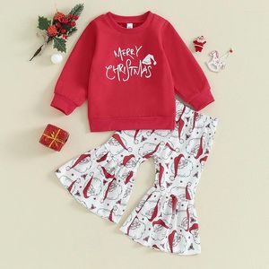 Kläderuppsättningar 2024-10-20 LioRaitiin Toddler Kid Girls Christmas Clothes Long Sleeve Letter Print Sweatshirt Santa Claus Pants