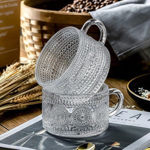 Mugs Wudruncy Vintage Embossed Sun Glass Coffee Lead-free Heat-resistant Milk Oatmeal Water Cups Beaded Office Drinking Glasses