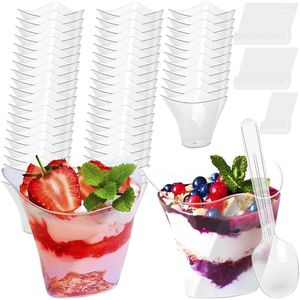 Bicchieri usa e getta Cannucce 50 pz 100 ml Dessert Plastica Trasparente Mini Budino Mousse Snack Tazza Festa di Compleanno Gelato Fornito in Casa