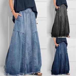 Gonne Gonna oversize da strada alla moda 2024 Estate A Line Denim Donna Autunno Sole Casual Solid Vita alta Donna lunga