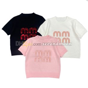 Sequin Letters Knits Top Women Designer Sticked Tops Short Sleeve T Shirt Spring Summer Knitwear