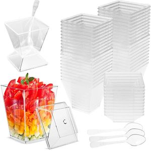 Disposable Cups Straws 50Pcs Reusable Plastic Dessert 60ml Clear Cake Ice Cream With Lids Mini Spoon Appetizer For Party Tool