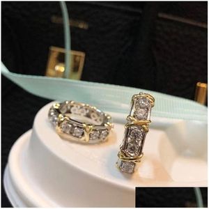 Pierścienie klastra luksusowy pierścień Schlumberger Esigner S925 Sterling Sier Cross Fl Crystal Finger Cluster for Women Fashion Biżuter