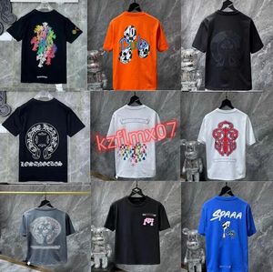 2023Classics Mens Ch T Shirts Heart High Qualith Brand Crew Neck Chromes短袖TEESTシャツカジュアルホースシューサンスクリットクロスプリントChromees Hearts 43E