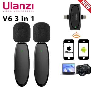 Mikrofoner ULANZI V6 3 I 1 Trådlös Lavalier Microphone Type C Lightning 3,55 mm Port Portable Audio Video Record Mini Mic för telefon