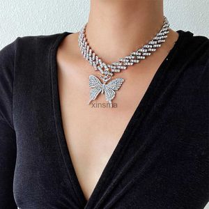 Chokers Big Butterfly Necklace Pendent Cuban Link Chain for Women Rhinestone Choker smycken Tillbehör YQ240201