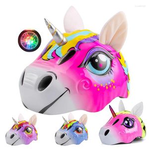 Caschi da moto Casco da scooter per bambini con fanale posteriore di sicurezza Cartone animato Ciclismo Pattinaggio Skateboard Pattini a rotelle Unicorni per ragazzi di 2-8 anni