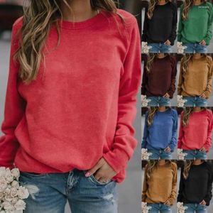Women's T Shirts Solid Color Long-sleeved Sweatshirt Polyester Comfortable Round Neck T-shirt Pullover Casual Office Commuter Top