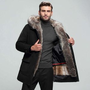 Parka Męska tata mąż American Raccoon Dog Kołnierz Fur Liner Medium długi zimowy płaszcz jeden eqmf