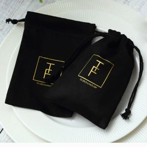 Jewelry 100 Black Flannel Jewellry Gift Bags Personalized Logo Velvet Jewelry Packaging Drawstring Pouches for Wedding Party Decoration