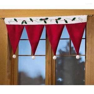 Juldekorationer Santa Claus Hats Window Valance Xmas Curtin Decor Ornament Röd