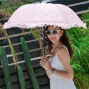 Umbrellas Double Layer Woman Lace Sun Parasol 3 Fold Outdoor Windproof Sunscreen Rain Umbrella Anti UV Lady Girl Princess Sunshades Gift